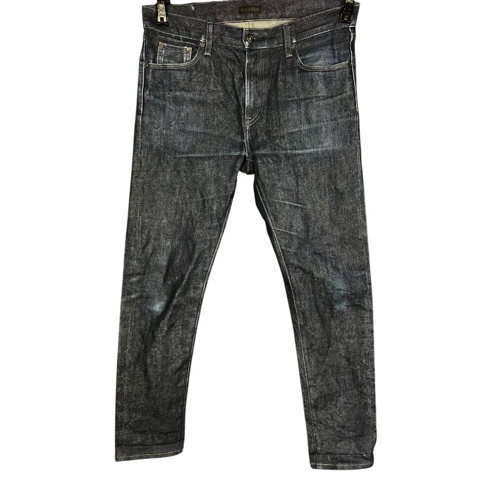 Men's Uniqlo Jeans Slim Straight Kaihara Dark Faded Denim Jeans - 33x32